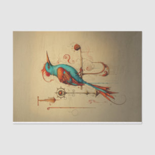 Pop art whimsical coloured bird decoupage  tissue paper