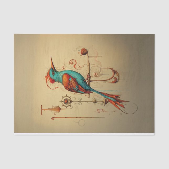 Pop art whimsical coloured bird decoupage  tissue paper (Front)