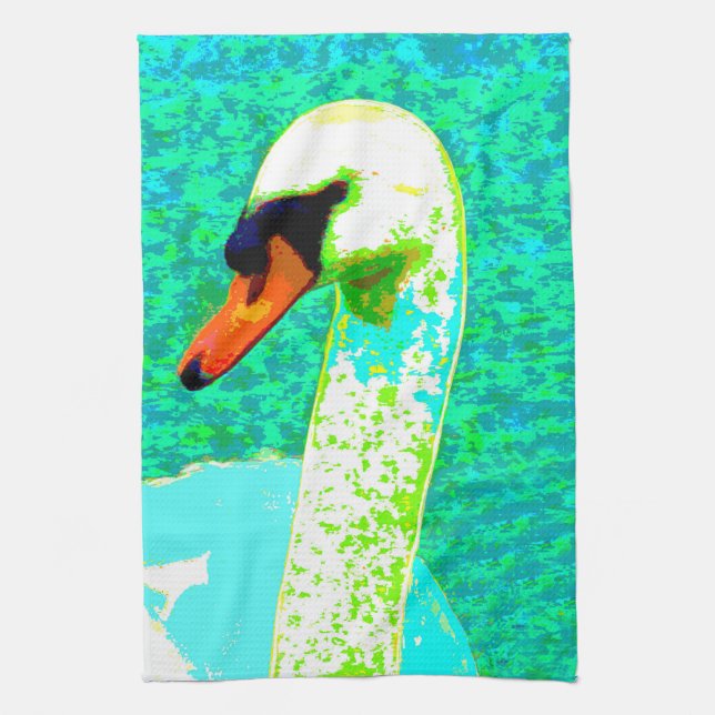 Pop Art White Swan Head  Kitchen Towel (Vertical)