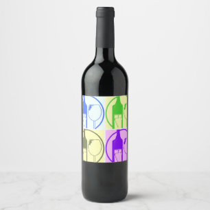 Pop Art Wine Bottles and Goblets Wine Label