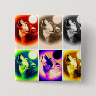 Pop Art Wolf 2 Inch Square Button