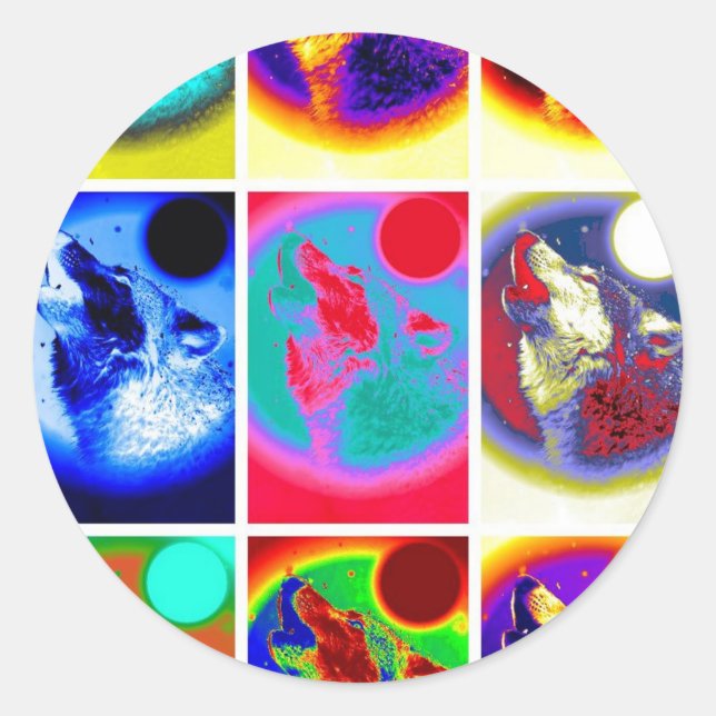 Pop Art Wolf Classic Round Sticker (Front)