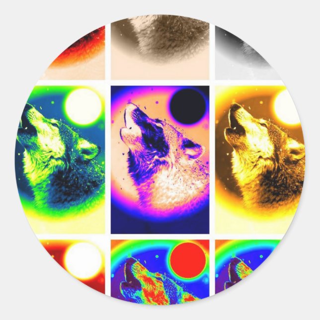 Pop Art Wolf Classic Round Sticker (Front)