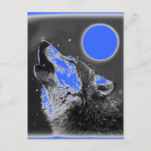 Pop Art Wolf Howling at Moon Postcard
