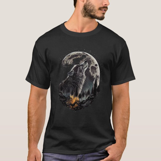 Pop Art Wolf Moon Wilderness T-Shirt (Front)