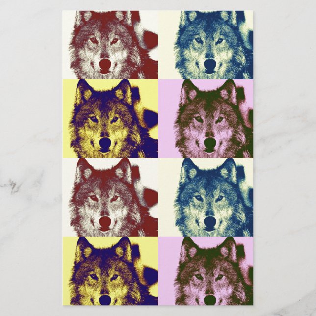 Pop Art Wolf Stationery (Front)
