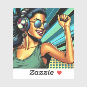 Pop Art Woman in Headphones Dancing