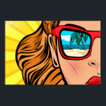 Pop Art Woman in Sunglasses  at Beach Poster<br><div class="desc">A cool pop art woman in sunglasses with the beach reflecting in her glasses. Great with a simple black frame.</div>