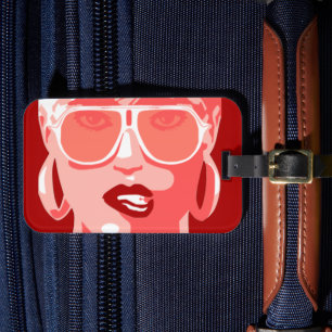 Pop Art Woman in White Sunglasses Biting Red Lips  Luggage Tag