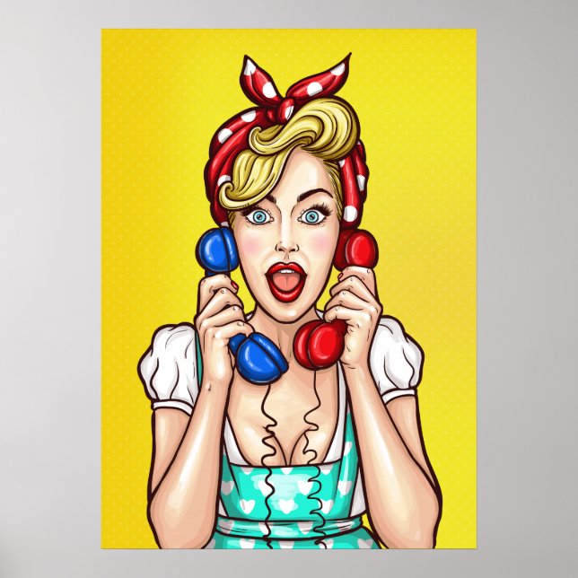 Pop Art Woman on Two Phones poster (Front)