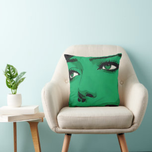 Pop-Art Woman’s Face In Vivid Green Throw Pillow