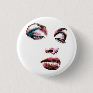  Pop Art Womans Face Makeup beauty Abstract art T- 1 Inch Round Button