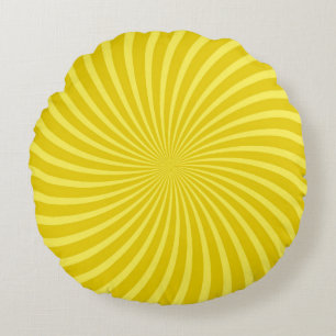 Pop art yellow background,  retro comic rays illus round pillow