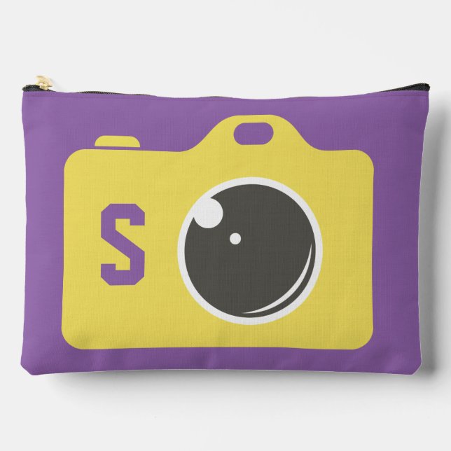 Pop Art Yellow Camera Purple Monogram Accessory Pouch (Front)