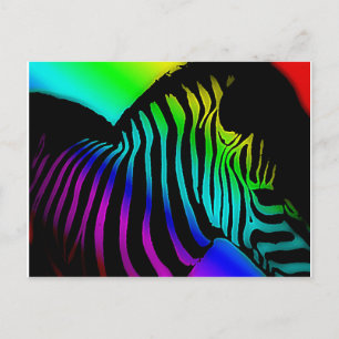 pop art zebra in neon rainbow colours postcard