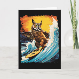 Pop Art Zoo Vintage Bird Horned Owl Surfing  Card