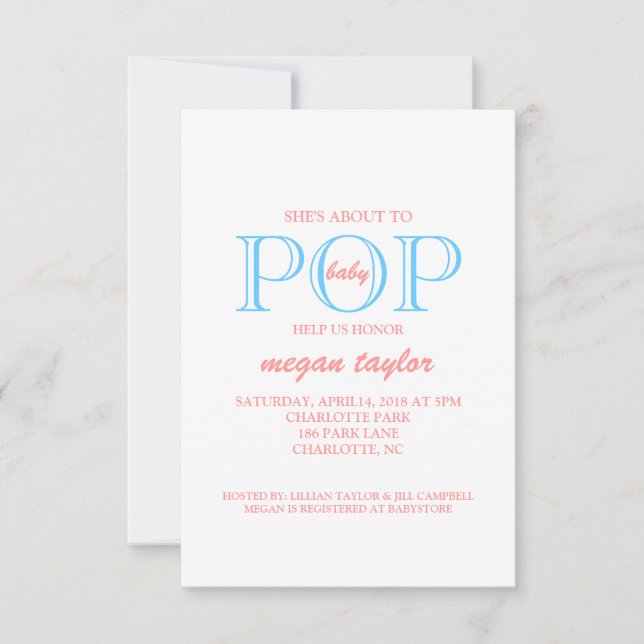 Pop Baby Shower Invite |whitepiblu (Front)
