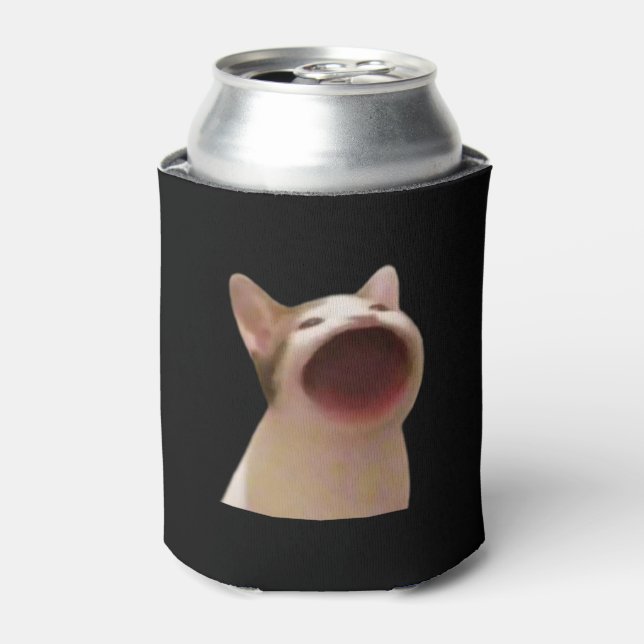 Pop Cat Meme Double Sided Black Can Cooler (Can Front)