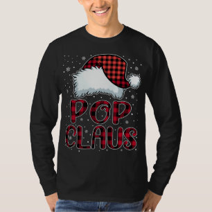 Pop Claus Merry Christmas Buffalo Plaid Red Santa  T-Shirt