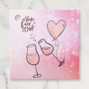 Pop Clink Fizz Custom Wine Glass Heart Balloon Favour Tags