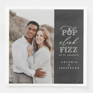 Pop clink fizz engagement party napkins