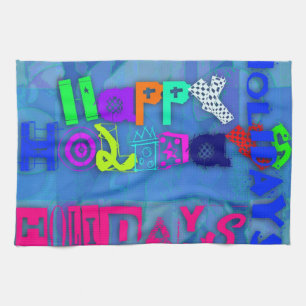 Pop Colorful Happy Holidays Serviette de cuisine