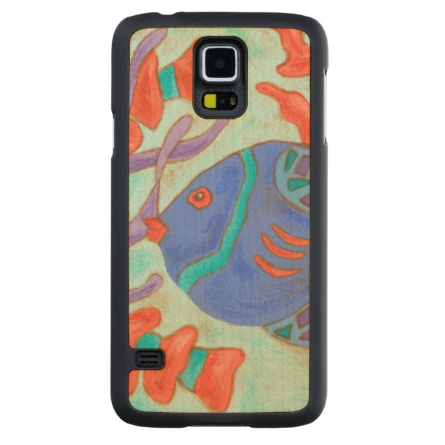 Pop-Coloured Fish Carved Maple Galaxy S5 Case (Back)