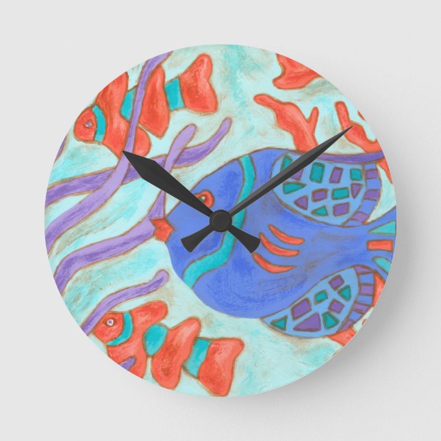 Pop-Coloured Fish Round Clock (Front)