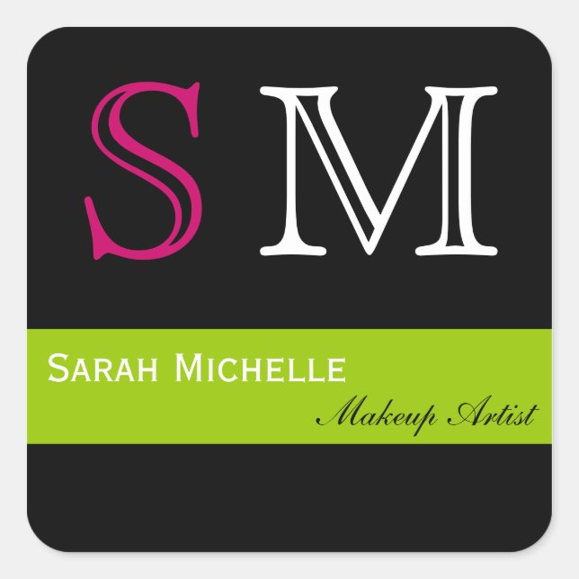 Pop Colours in Pink Green and Black Square Sticker (Front)