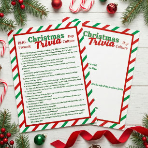 Pop Culture Christmas Trivia Game Sheet