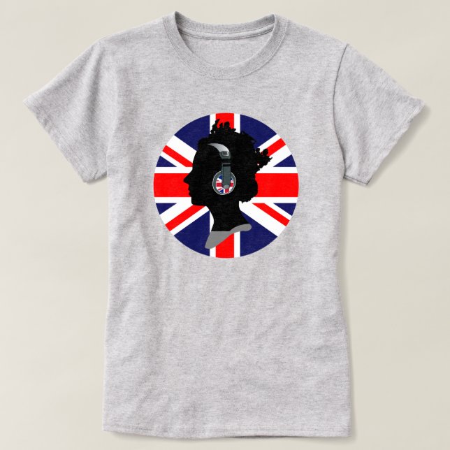 POP CULTURE QUEEN ELIZABETH WITH MUSIC HEADPHONES T-Shirt (Design Front)
