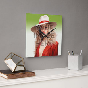 Pop Culture Signable Add Photo Personalized Custom Square Wall Clock