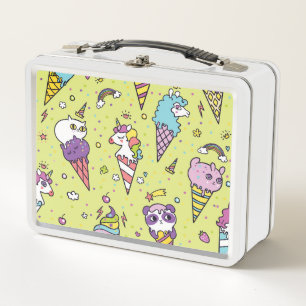 Pop Cute Ice Cream: Animal Pattern Metal Lunch Box