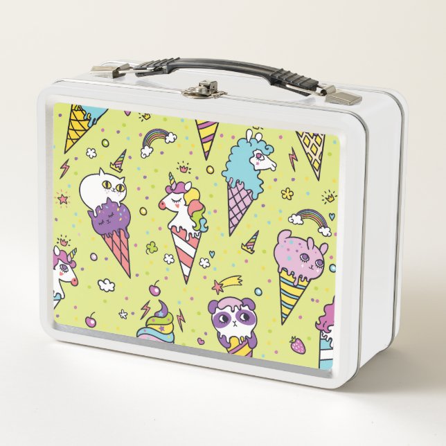 Pop Cute Ice Cream: Animal Pattern Metal Lunch Box (Front)