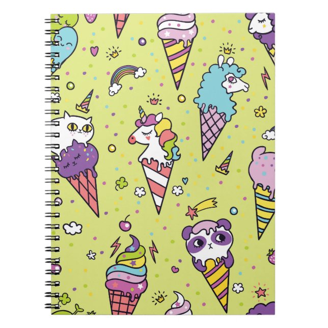 Pop Cute Ice Cream: Animal Pattern Notebook (Front)