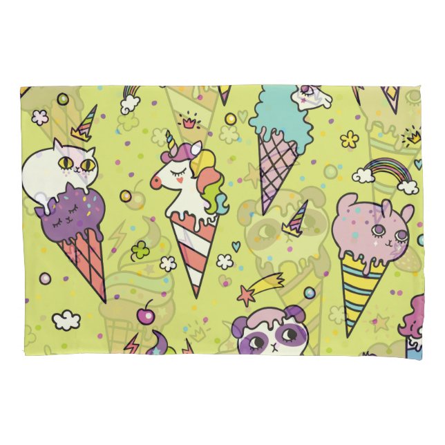 Pop Cute Ice Cream: Animal Pattern Pillowcase (Front)