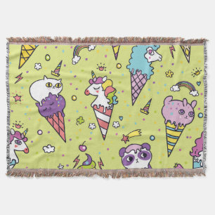 Pop Cute Ice Cream: Animal Pattern Throw Blanket