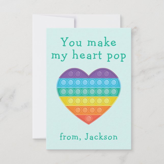 Pop fidget classroom valentine rainbow note card (Front)