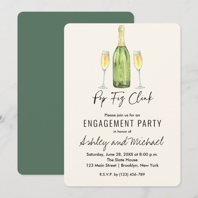 Pop Fiz Champagne Engagement Party Invitation (Devant / Derrière)