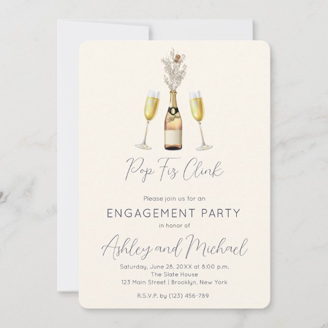Pop Fiz Champagne Engagement Party Invitation (Front)