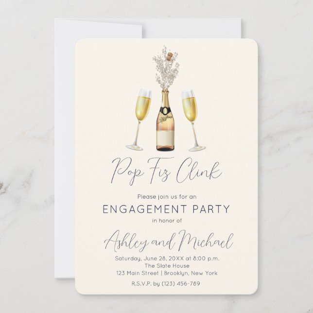 Pop Fiz Champagne Engagement Party Invitation (Front)