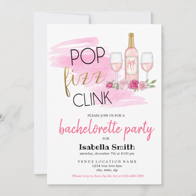 POP. FIZZ. CLINK. Bachelorette Party Invitation (Front)