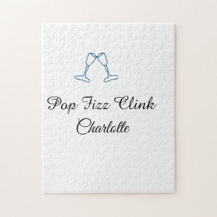 Pop fizz clink blue champagne bottle new year jigsaw puzzle