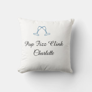 Pop fizz clink blue champagne bottle new year throw pillow