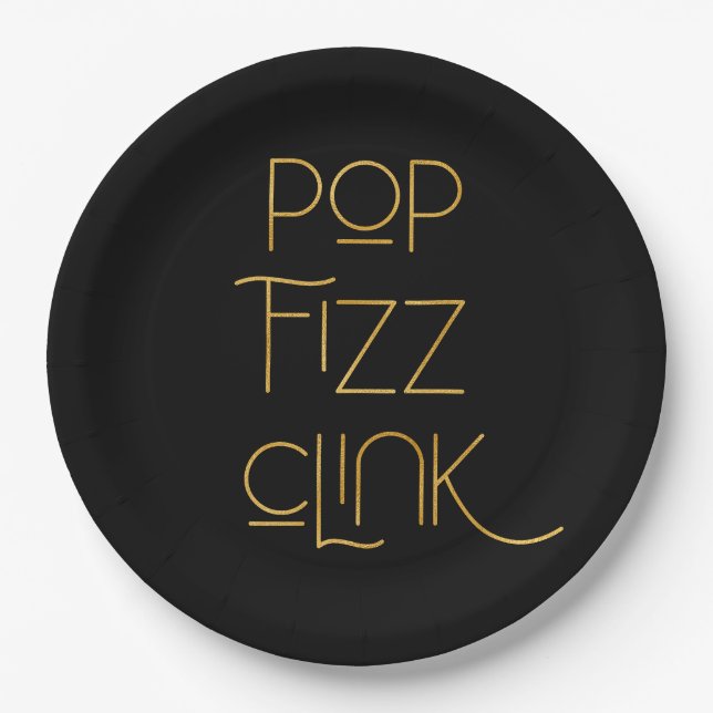 Pop Fizz Clink Elegant Typography Birthday Paper Plate (Front)