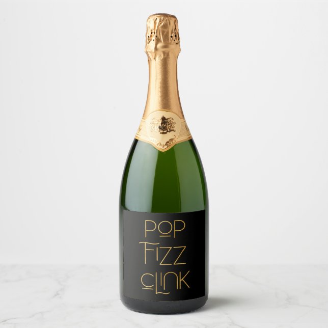 Pop Fizz Clink Elegant Typography Birthday Sparkling Wine Label (Front)