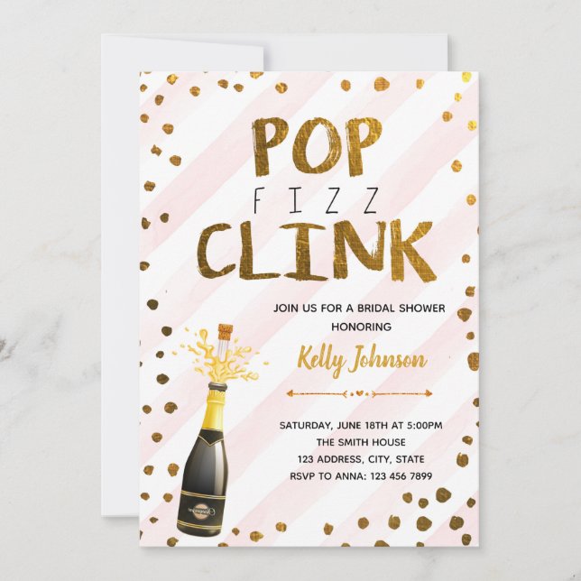 Pop fizz clink invitation fête rose (Devant)