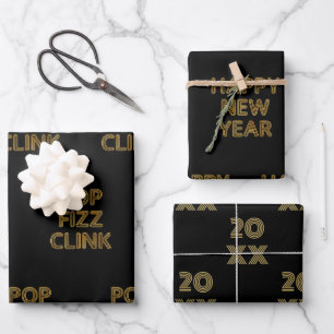 Pop Fizz Clink Modern Typography Happy New Year Wrapping Paper Sheet