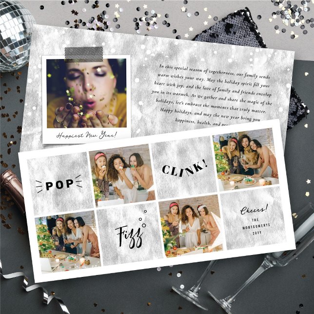 Pop Fizz Clink New Year Blocks 4 Photo Collage Holiday Card (Pop Fizz Clink New Year Blocks 4 Photo Collage Holiday Card @ fat_fa_tin)