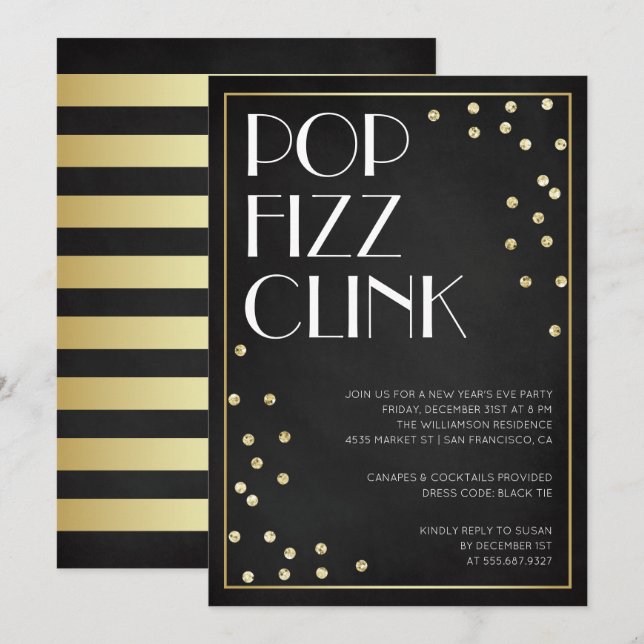 Pop Fizz Clink New Year's Eve Party Invitation (Front/Back)